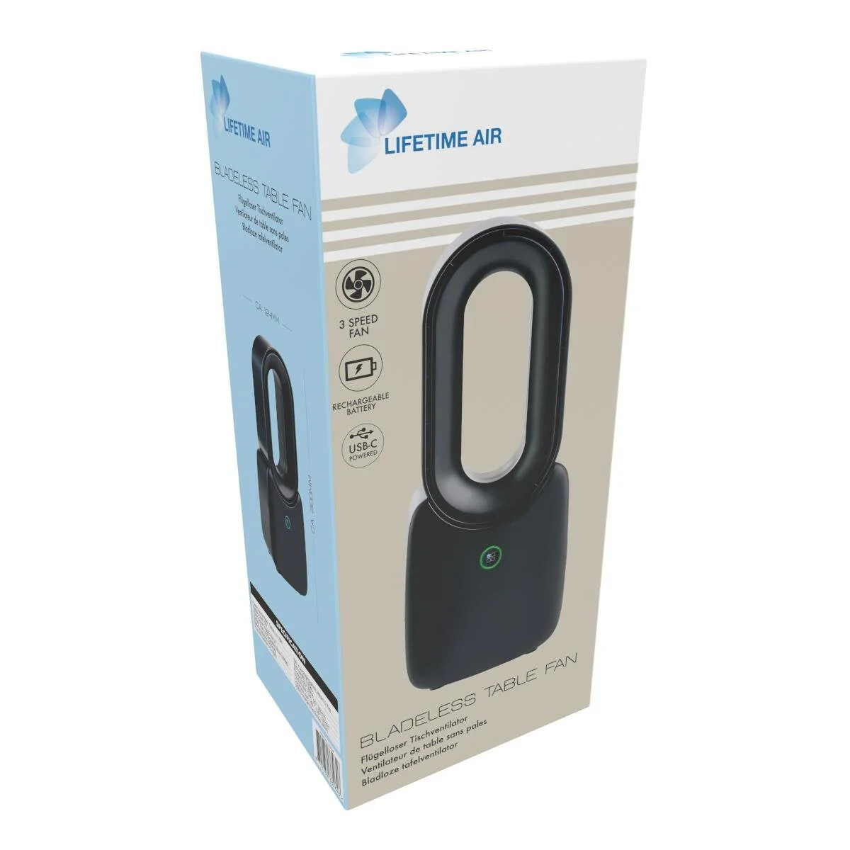 LIFETIME Bladeless Table Fan USB 3 Speeds Black