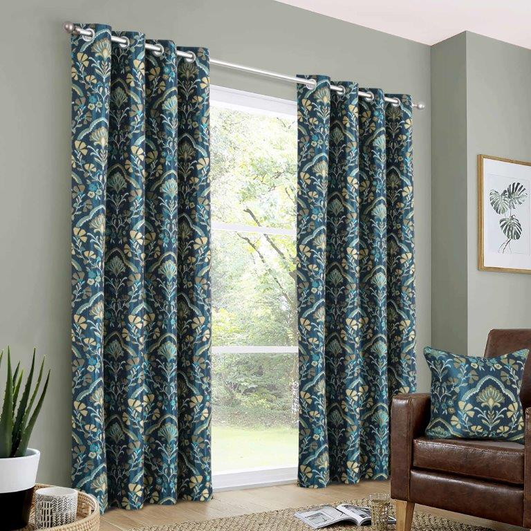 Lille 90" x 90” Lined Eyelet Curtains Navy