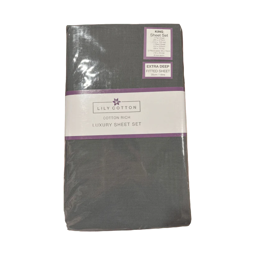 Lily Cotton Luxury Sheet Set Grey Kingsize