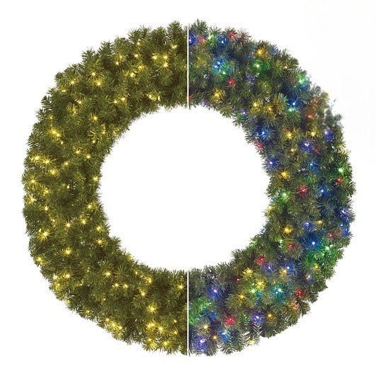 Limber 60cm Outdoor Green Wreath with 50 Warm White/Multicolour LEDs, 140 Tips, Timer & Remote Dimmer