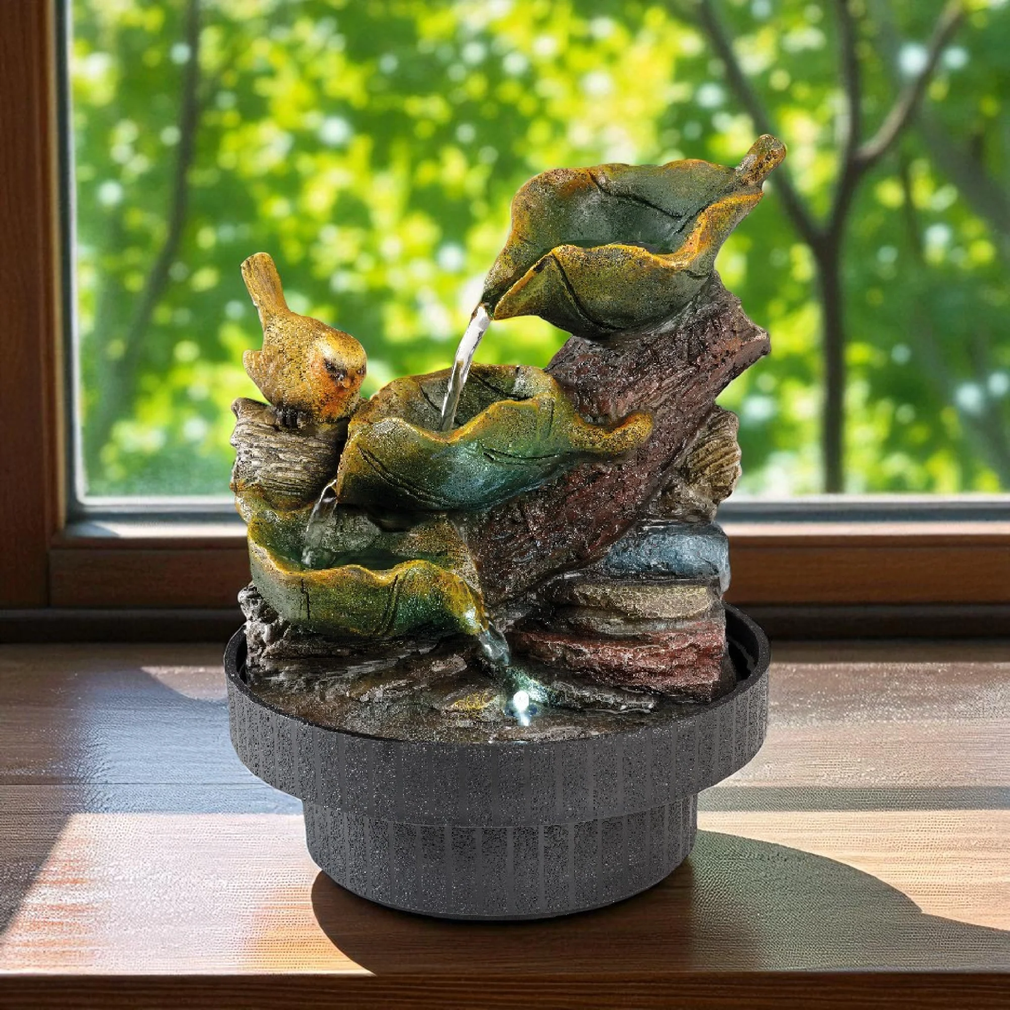 Lumineo 23cm Indoor and Outdoor Water Fountain with LED Light 'Birds with Leaves'