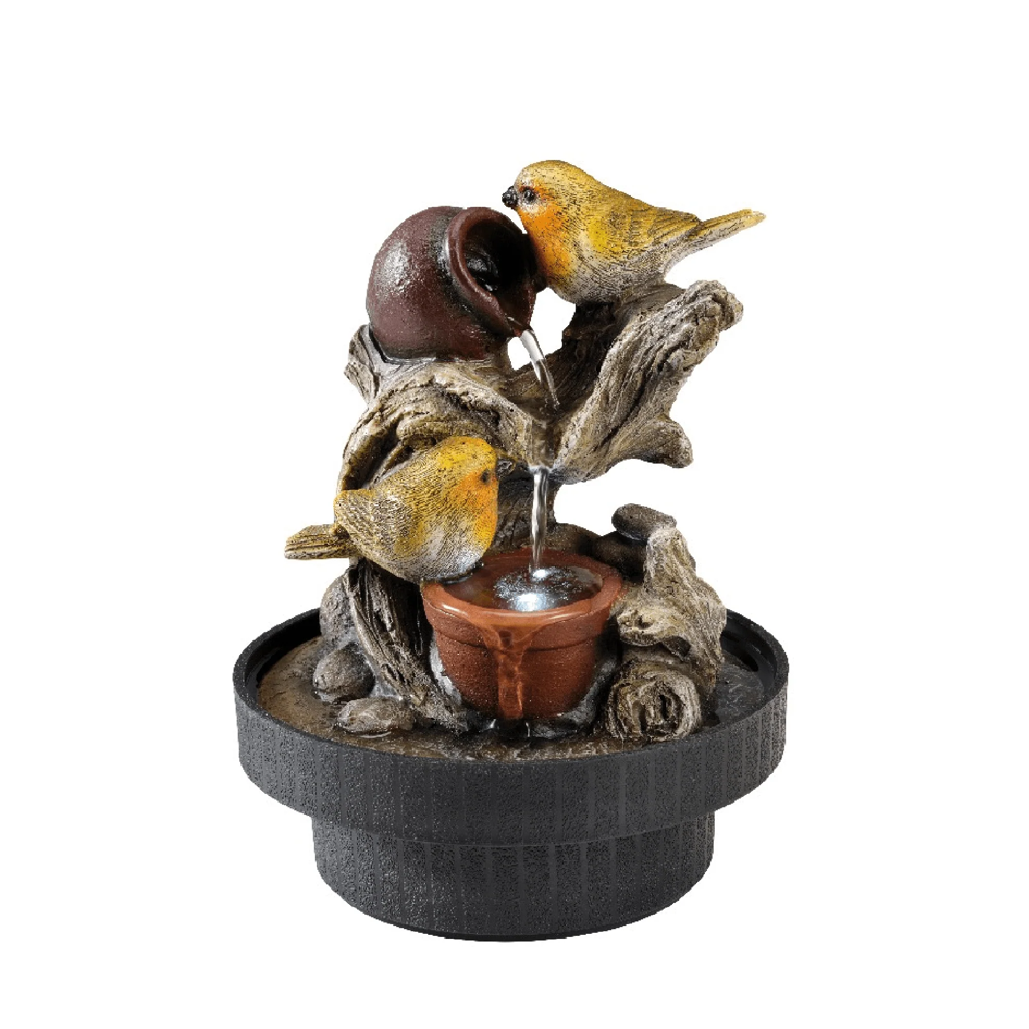 Lumineo 23cm Indoor and Outdoor Water Fountain with LED Light 'Birds with Pots' - Image 2