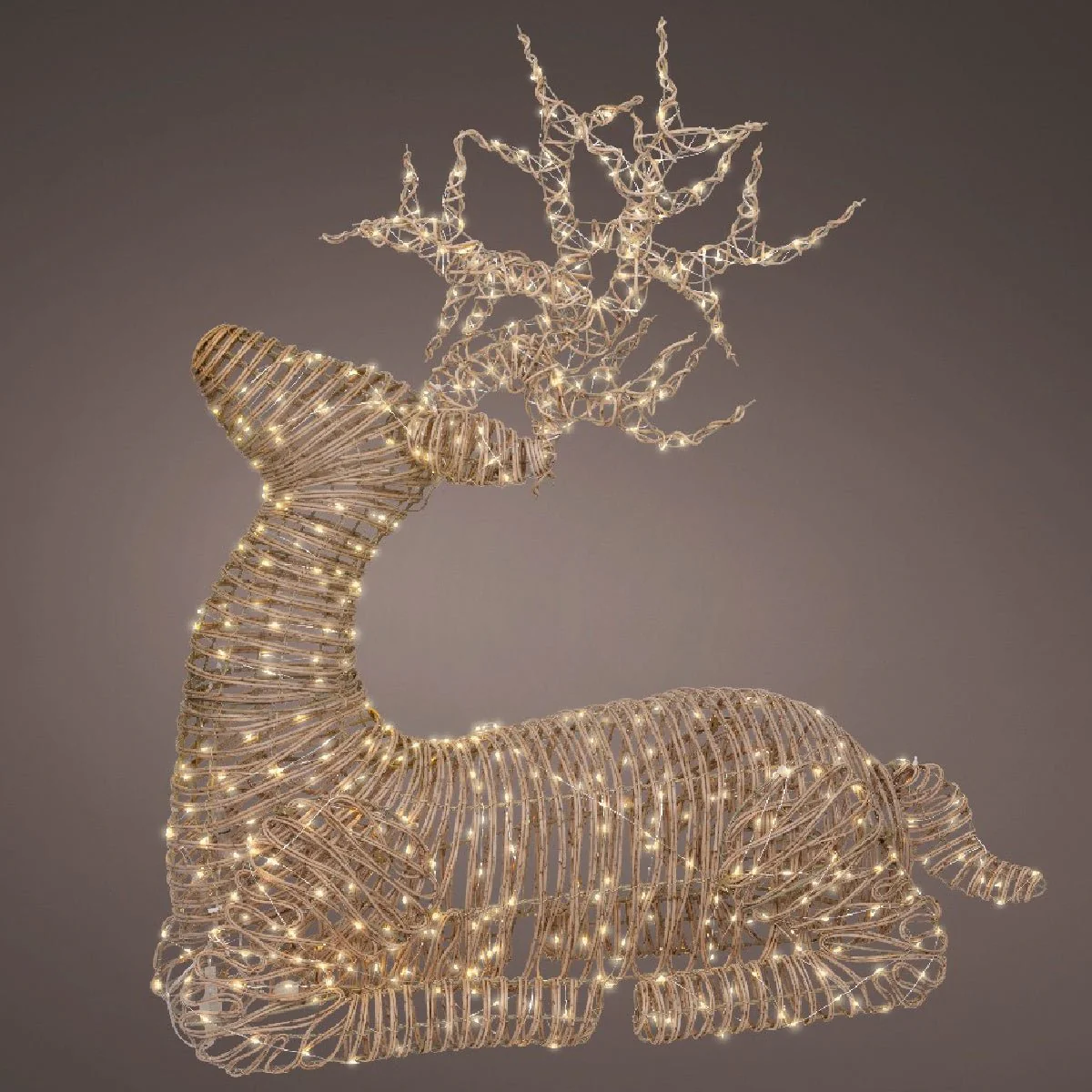 Lumineo 630 Warm White LED Natural Wicker Reindeer Outdoor 88cm