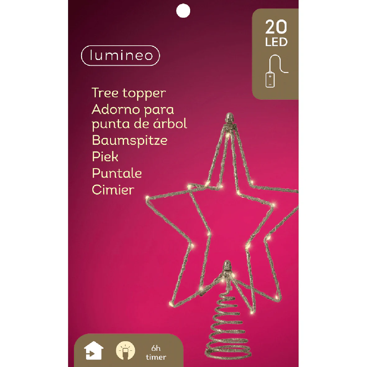Lumineo Battery-Operated Micro LED Star Tree Topper with Gold Glitter - Image 3
