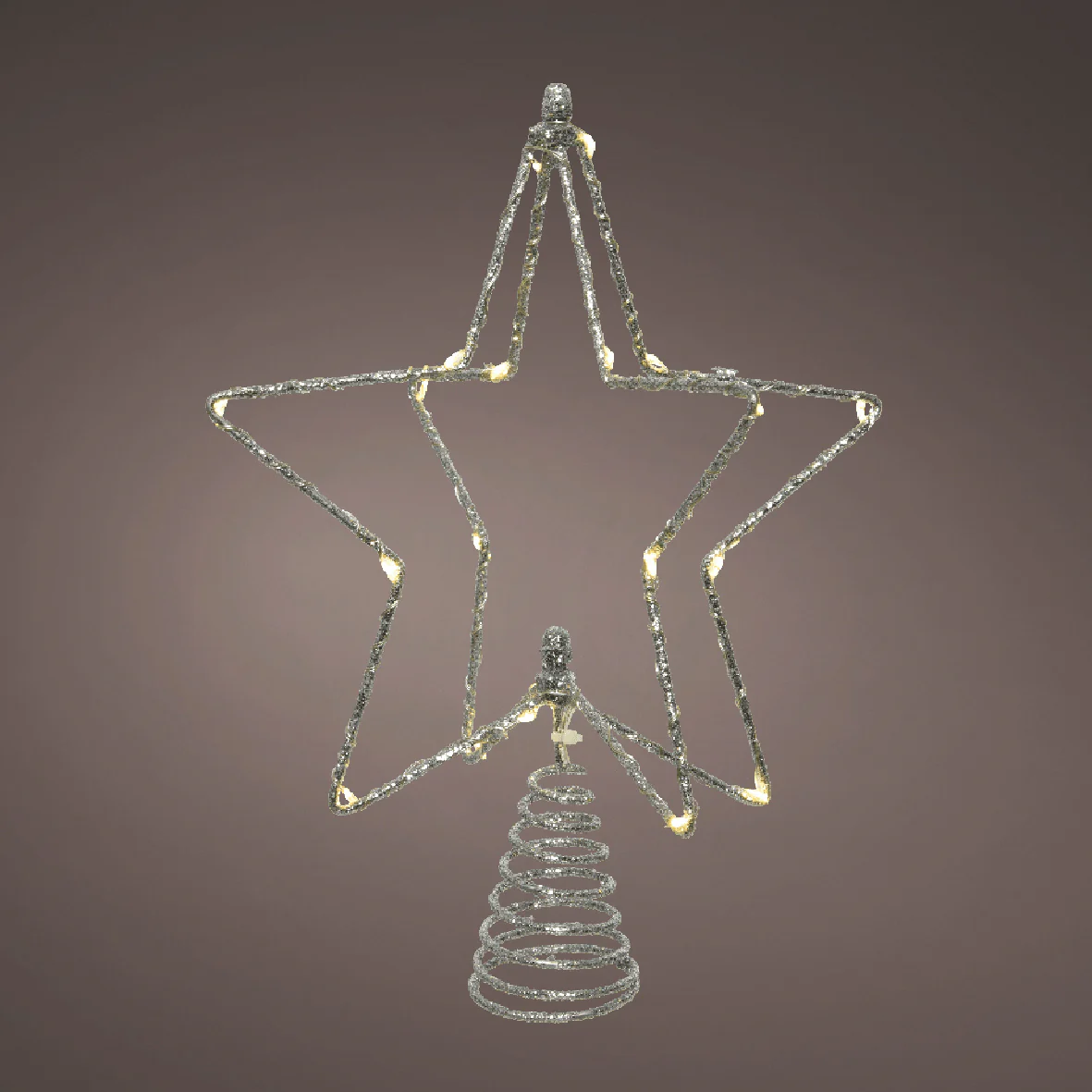 Lumineo Battery-Operated Micro LED Star Tree Topper with Silver Glitter