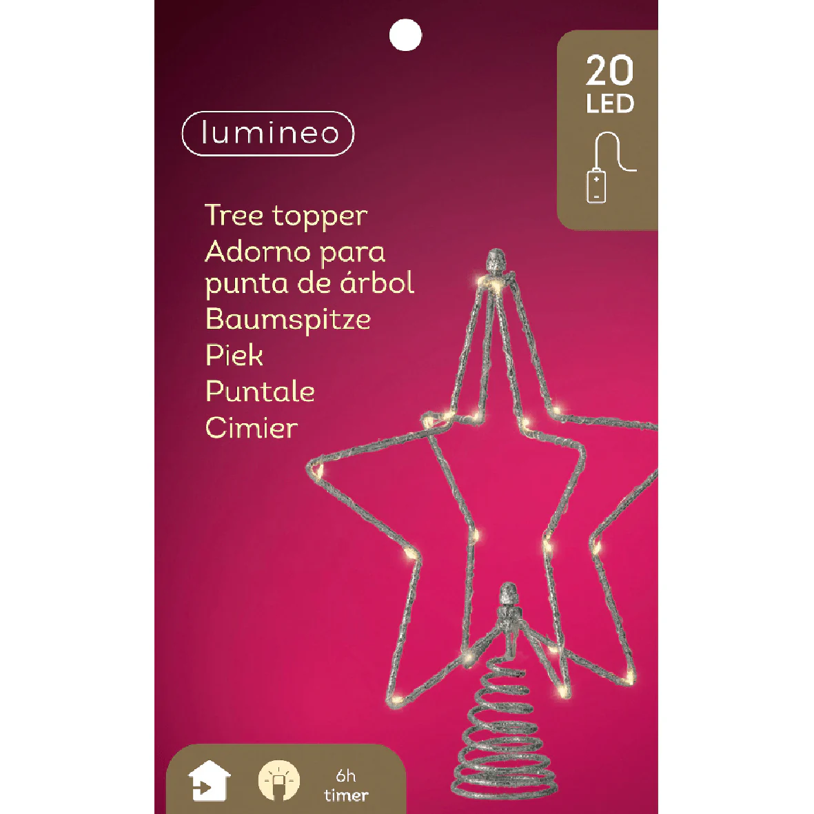 Lumineo Battery-Operated Micro LED Star Tree Topper with Silver Glitter - Image 3
