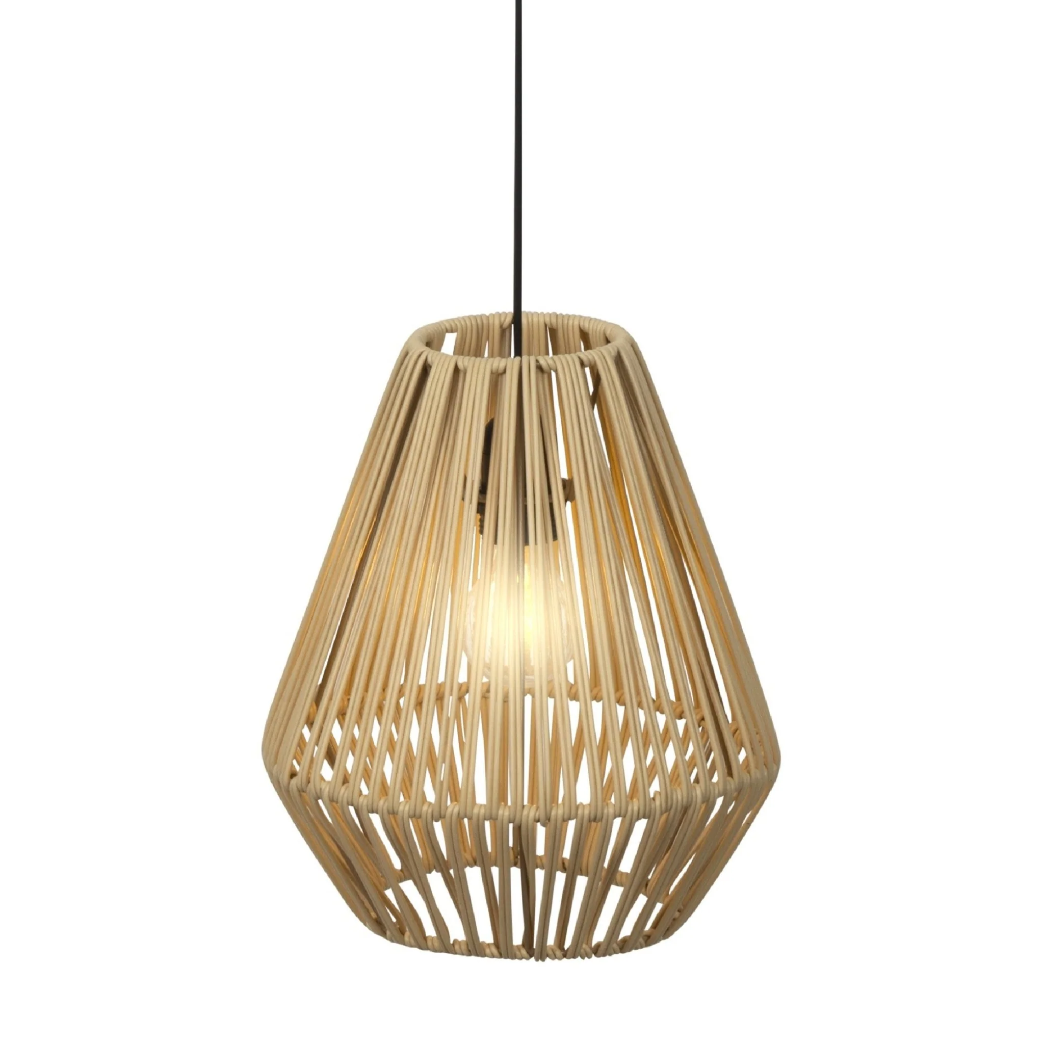 Lumineo Beige Hanging Lamp Made of Rattan with Battery Power