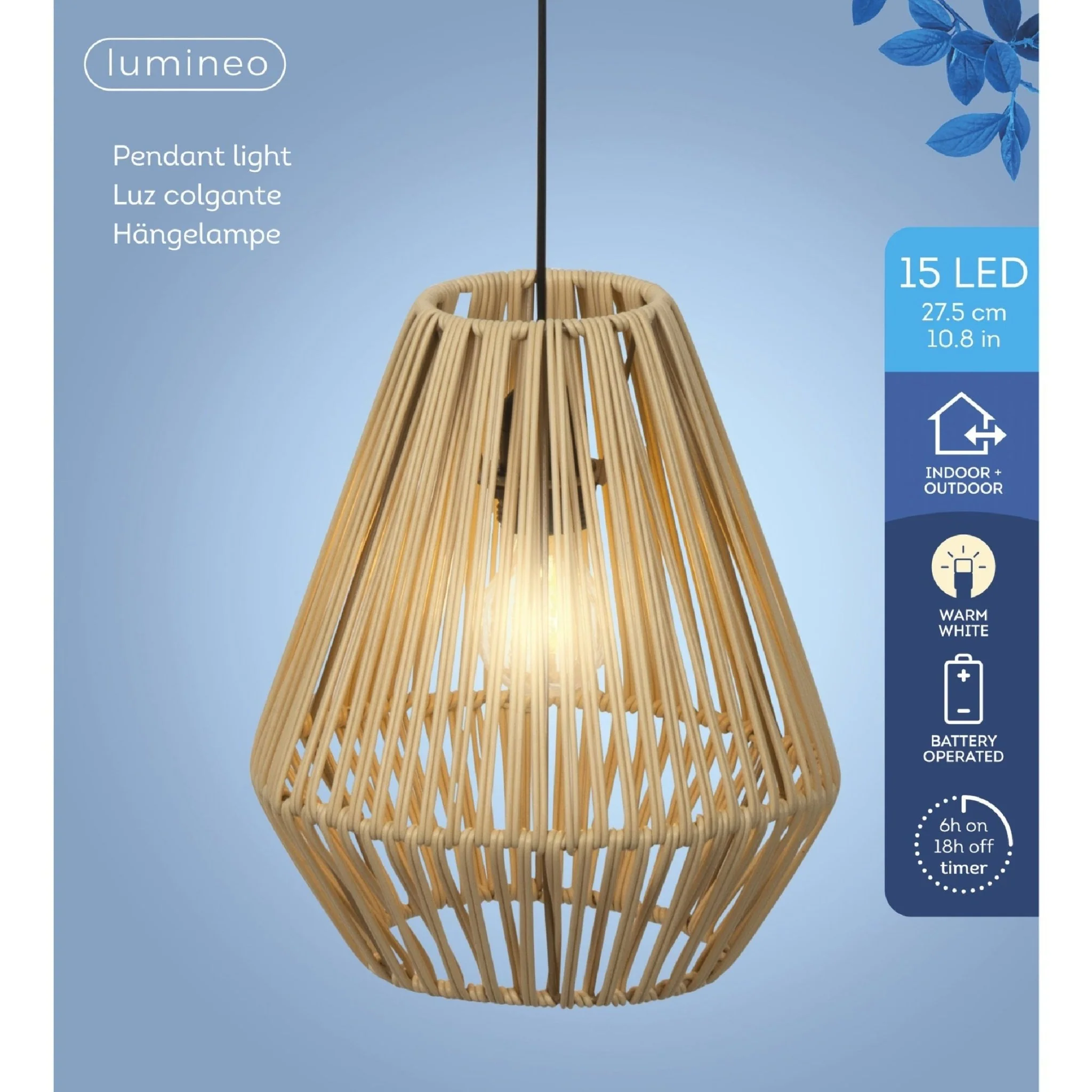 Lumineo Beige Hanging Lamp Made of Rattan with Battery Power - Image 4