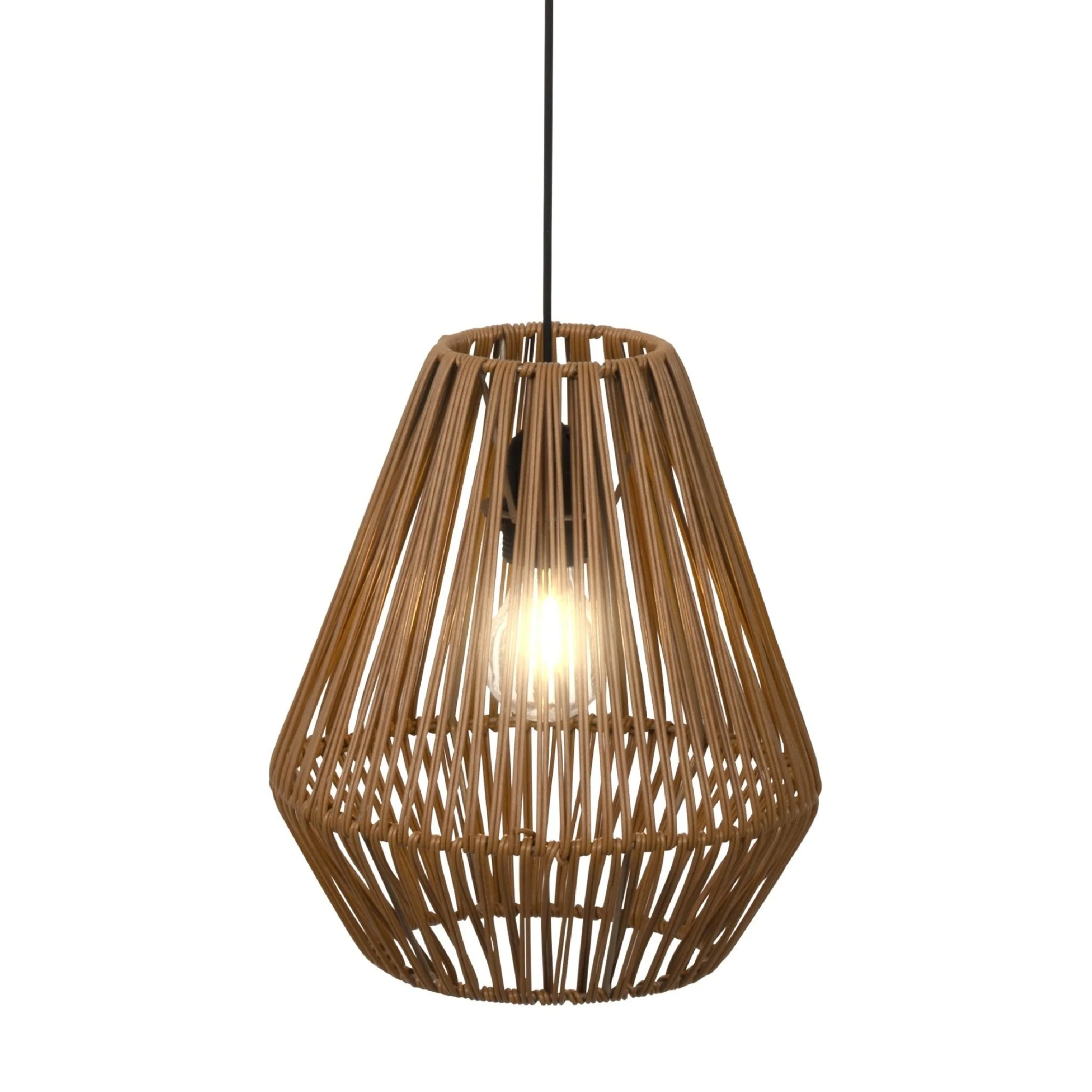 Lumineo Brown Hanging Lamp Made of Rattan with Battery Power