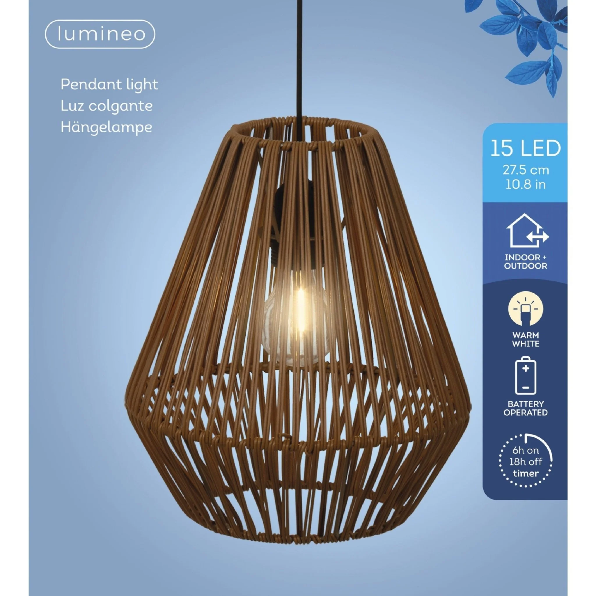Lumineo Brown Hanging Lamp Made of Rattan with Battery Power - Image 4