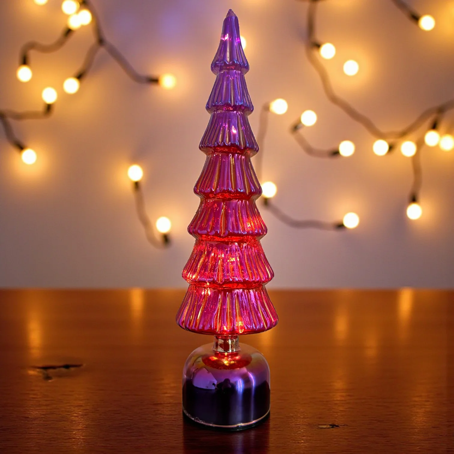 Lumineo Micro LED Rotating Glass Tree Battery Operated Pink & Warm White 39cm