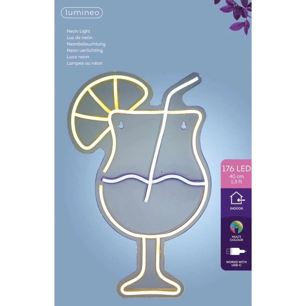 Lumineo Neon Cocktail Glass Sign USB Powered - Image 3