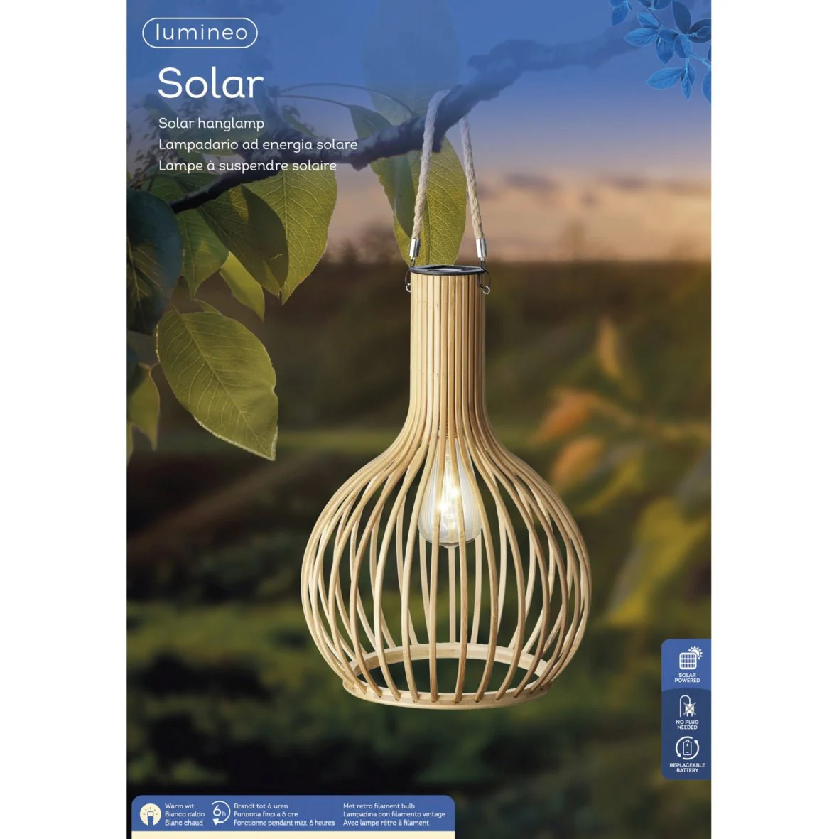 Lumineo Outdoor Bamboo Solar Hanging Lamp - Image 3