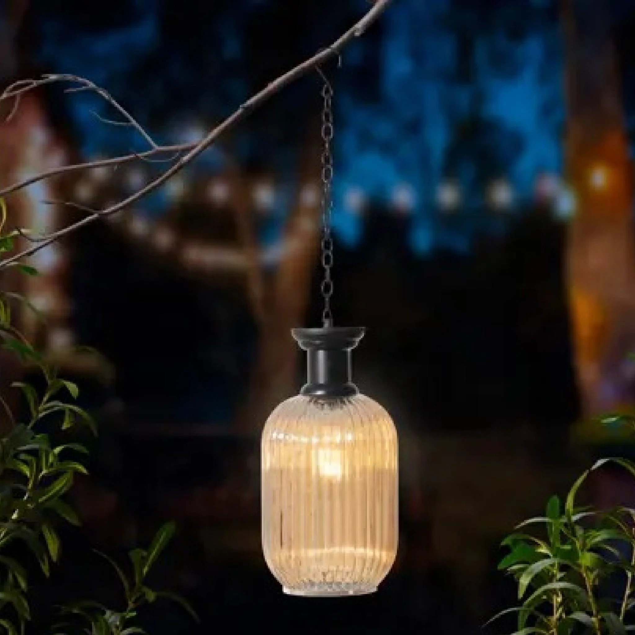 Lumineo Outdoor Solar Hanging Lamp in Golden Glass