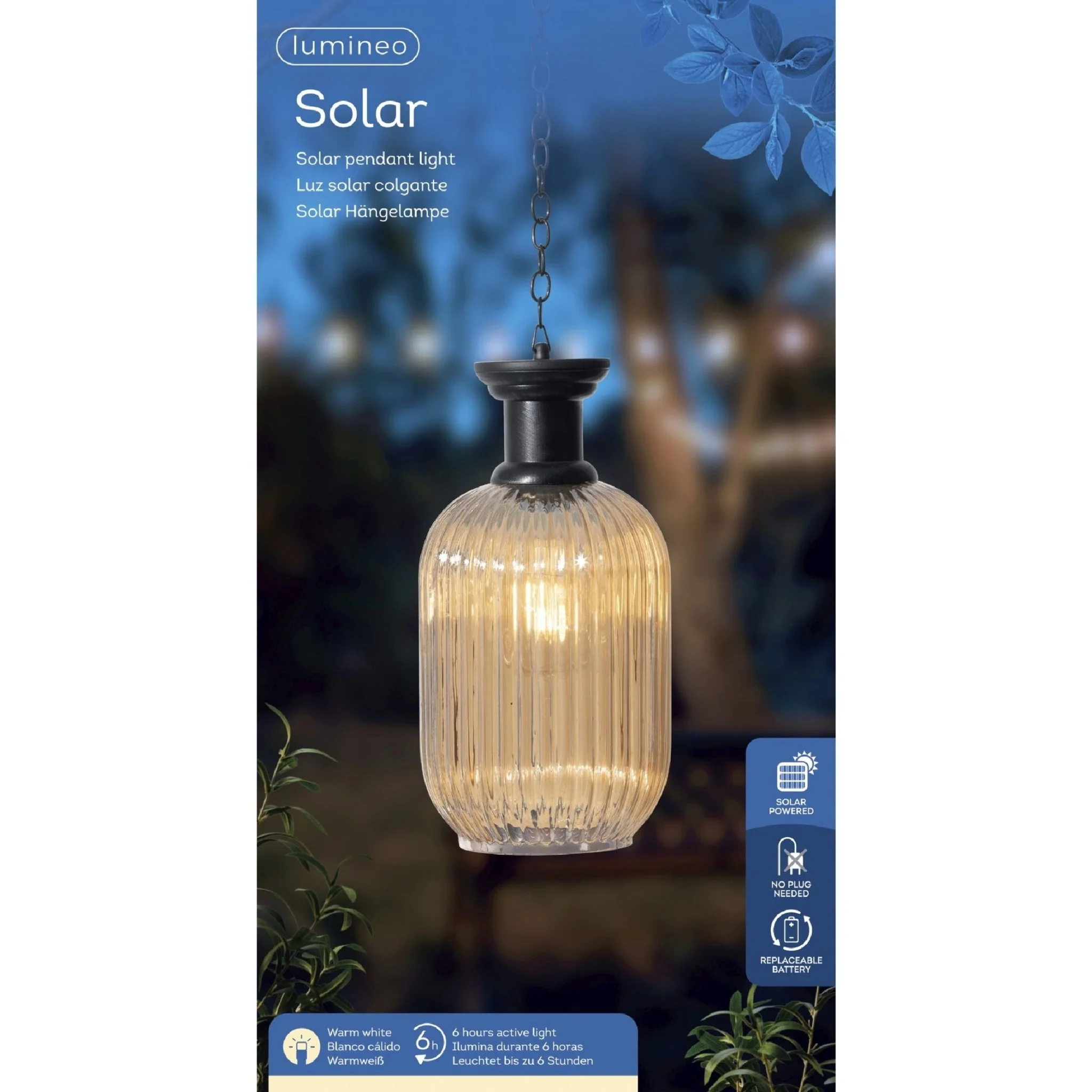 Lumineo Outdoor Solar Hanging Lamp in Golden Glass - Image 3