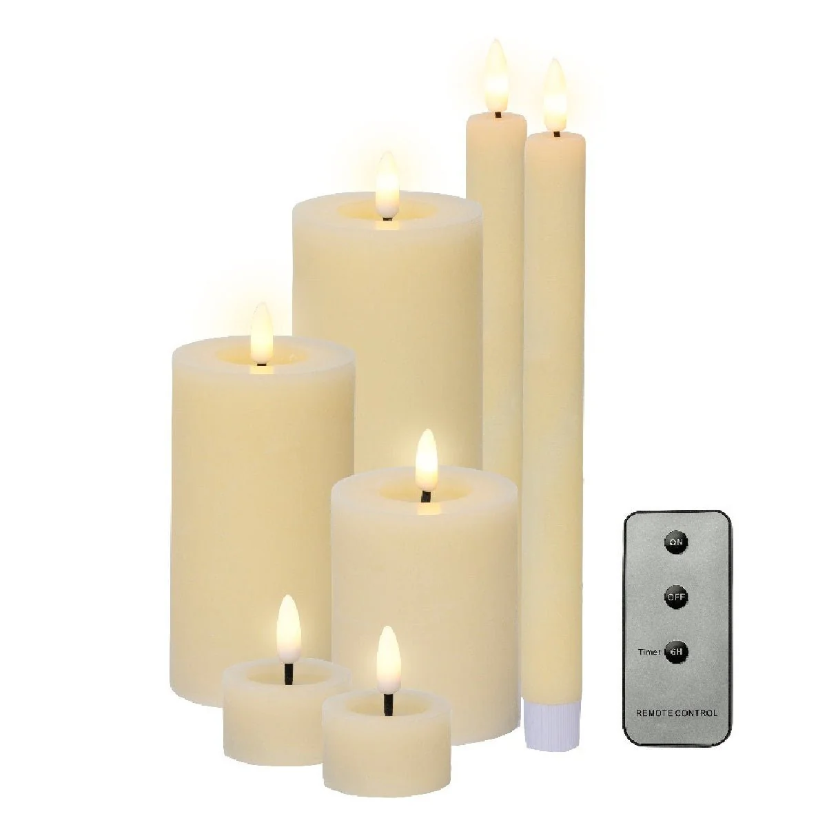 Lumineo Set of 7 LED Candles with Remote Battery Operated - Cream