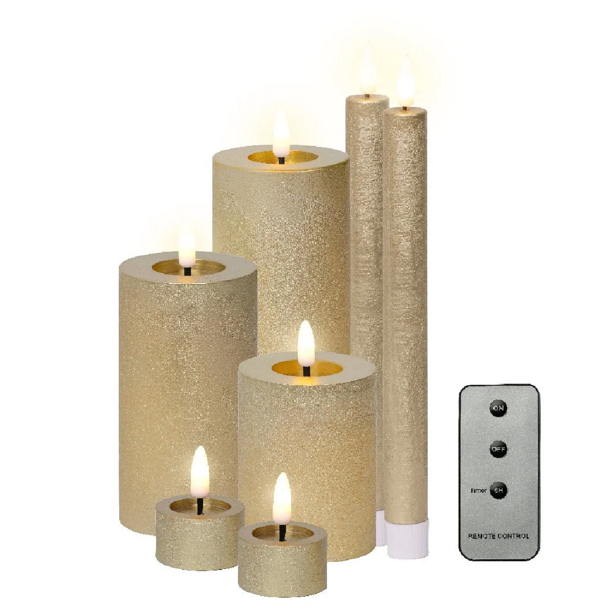 Lumineo Set of 7 LED Candles with Remote Battery Operated - Gold