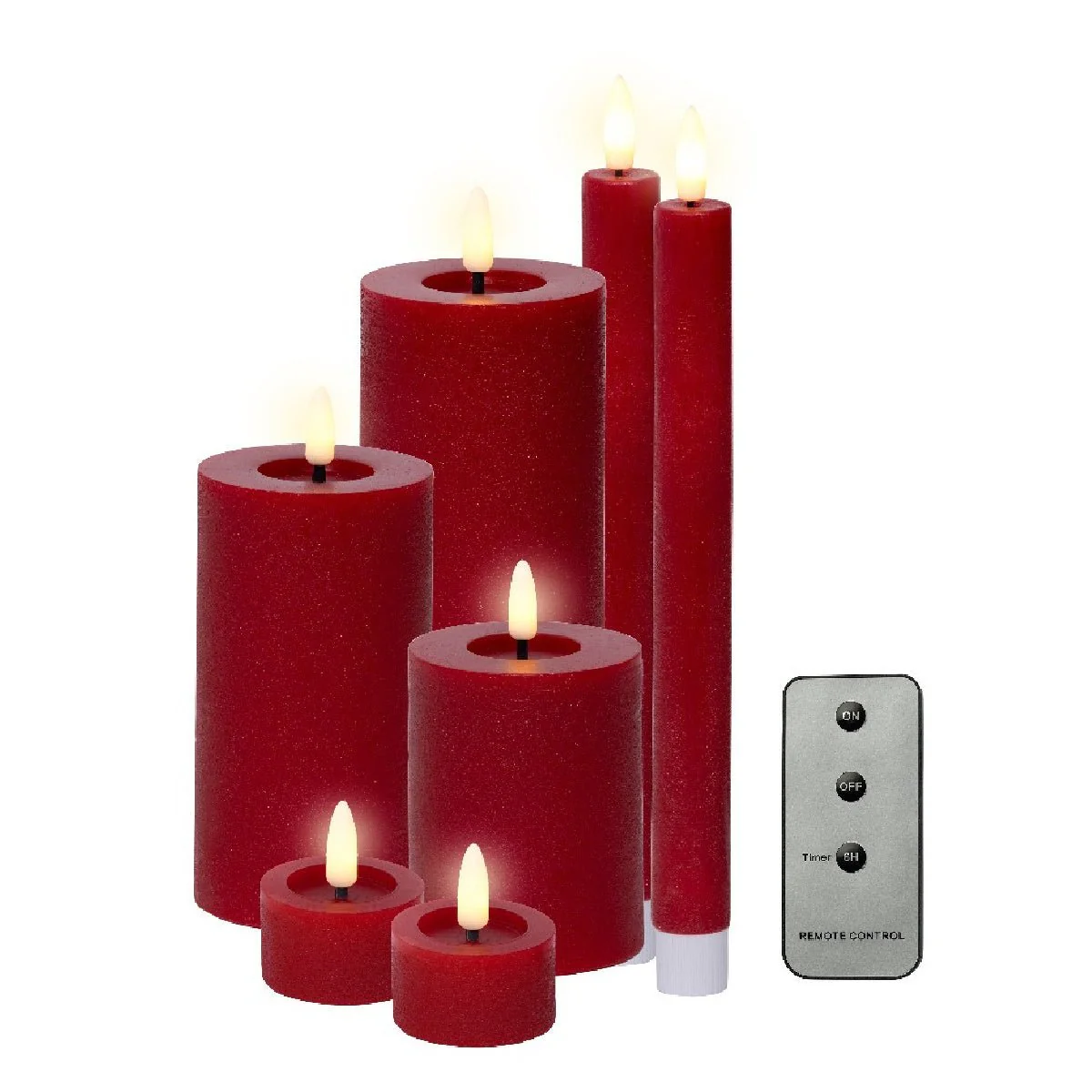 Lumineo Set of 7 LED Candles with Remote Battery Operated - Red