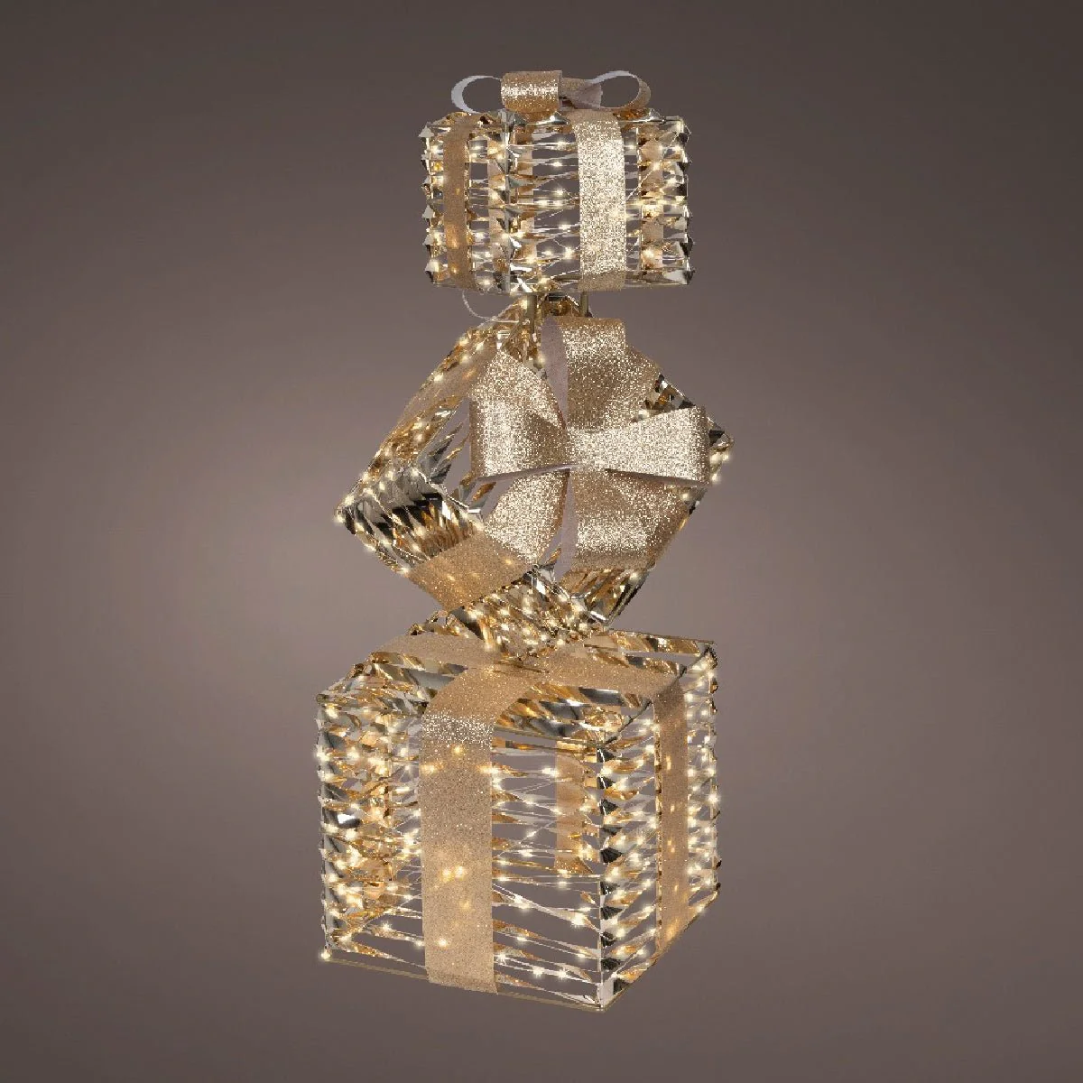 Lumineo Stacked Gold Giftboxes Flashing Effect Outdoor 73cm
