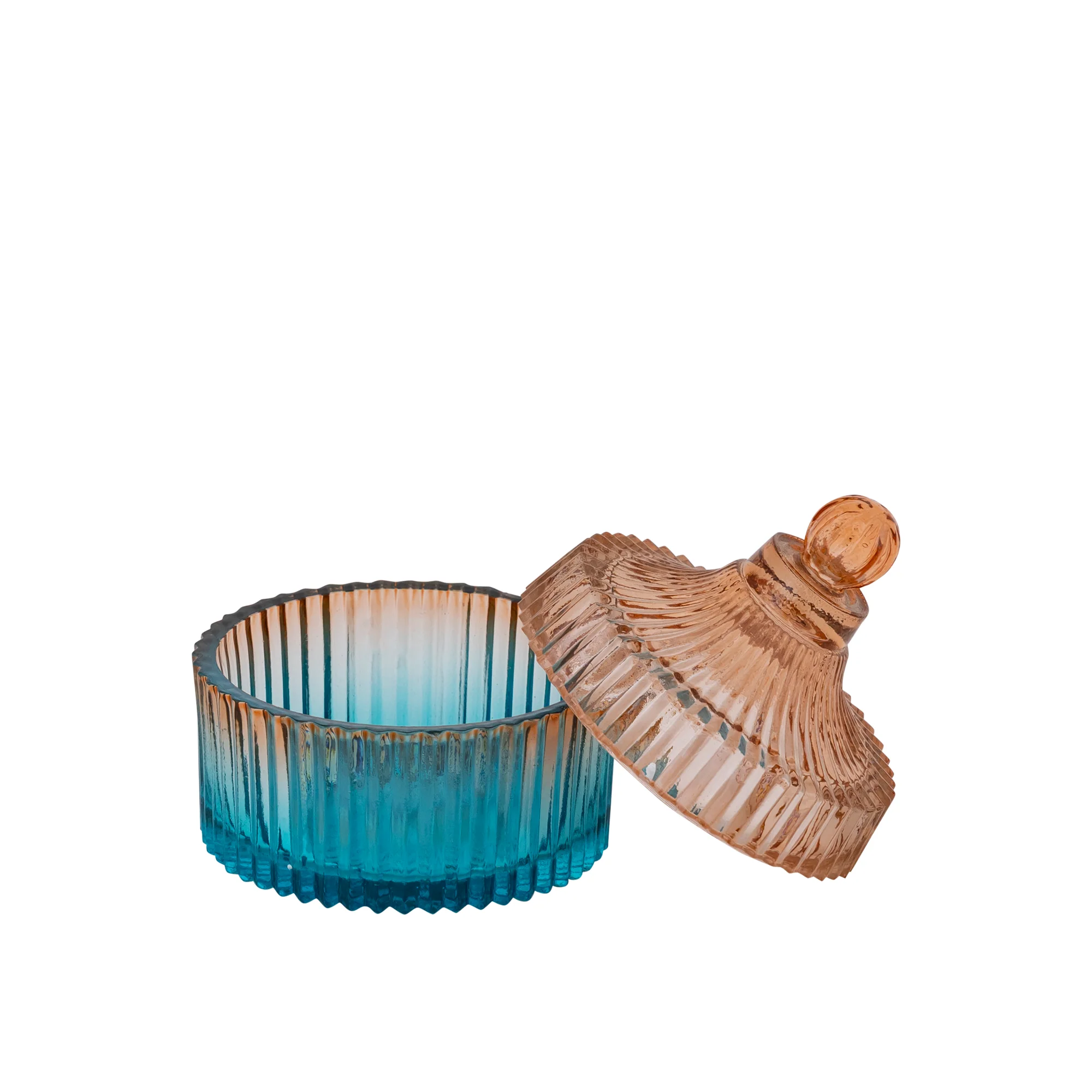 Lynis Brown and Blue Ombre Glass Storage Jar with Lid Small - Image 2