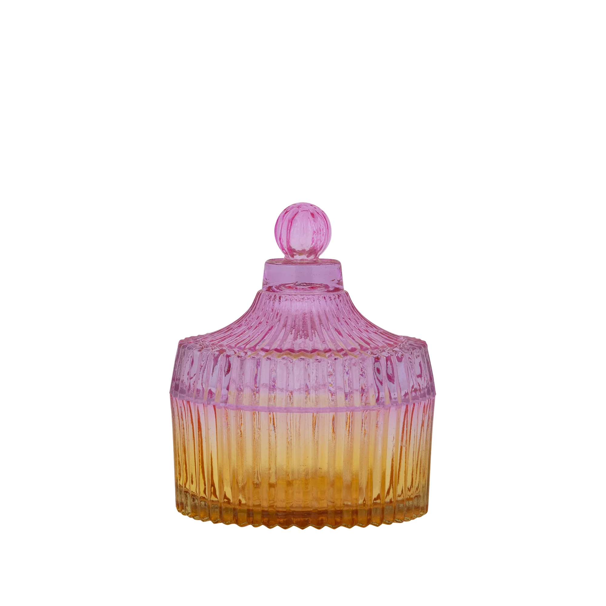 Lynis Pink and Orange Ombre Glass Storage Jar with Lid Small