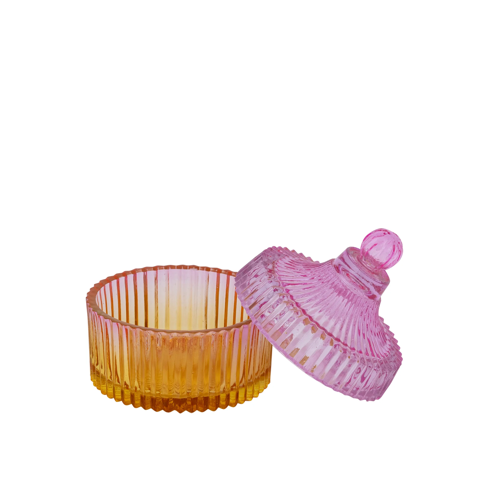 Lynis Pink and Orange Ombre Glass Storage Jar with Lid Small - Image 2