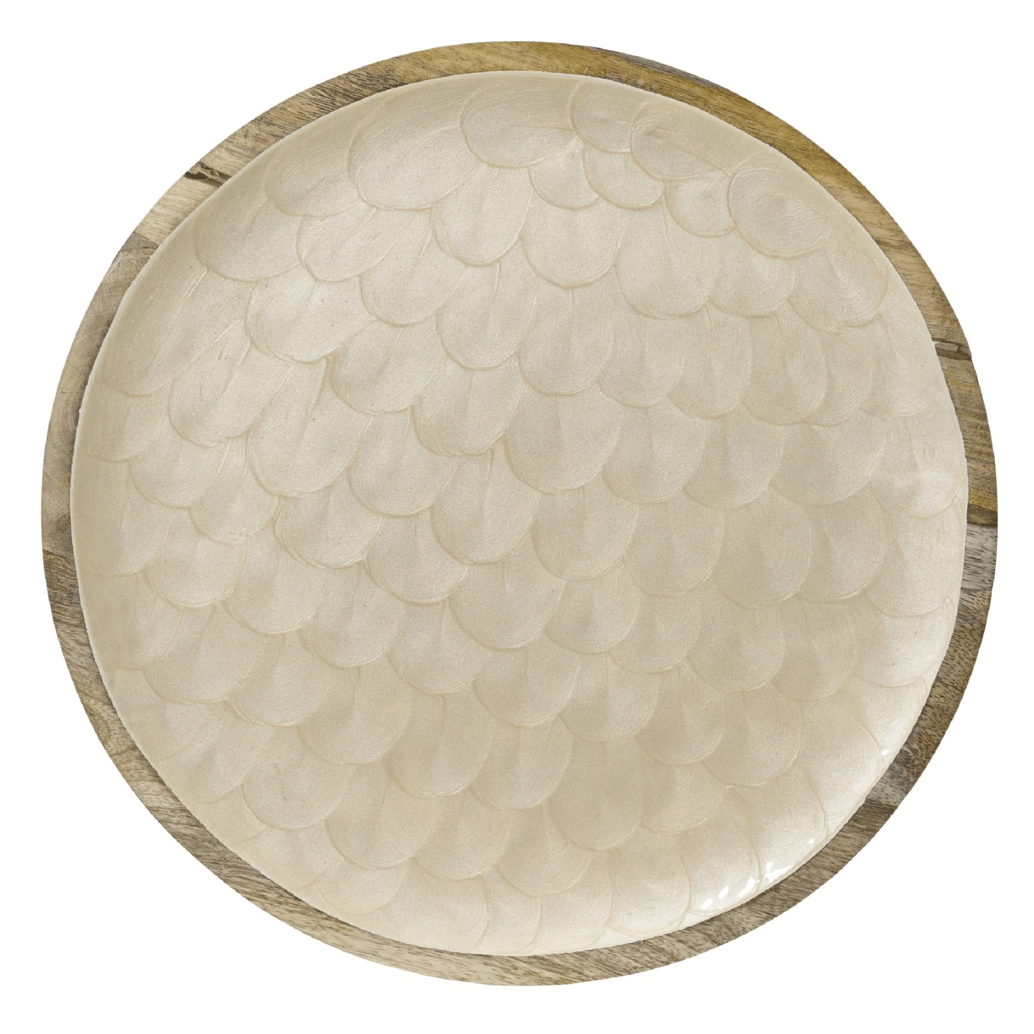 Mango Wood Cream Decor Plate – 30 cm (Food‑Safe Lacquer)