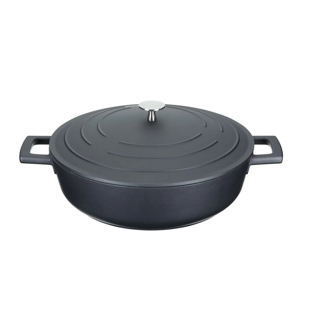 MasterClass Cast Aluminium Shallow Casserole Dish, 4L, Black