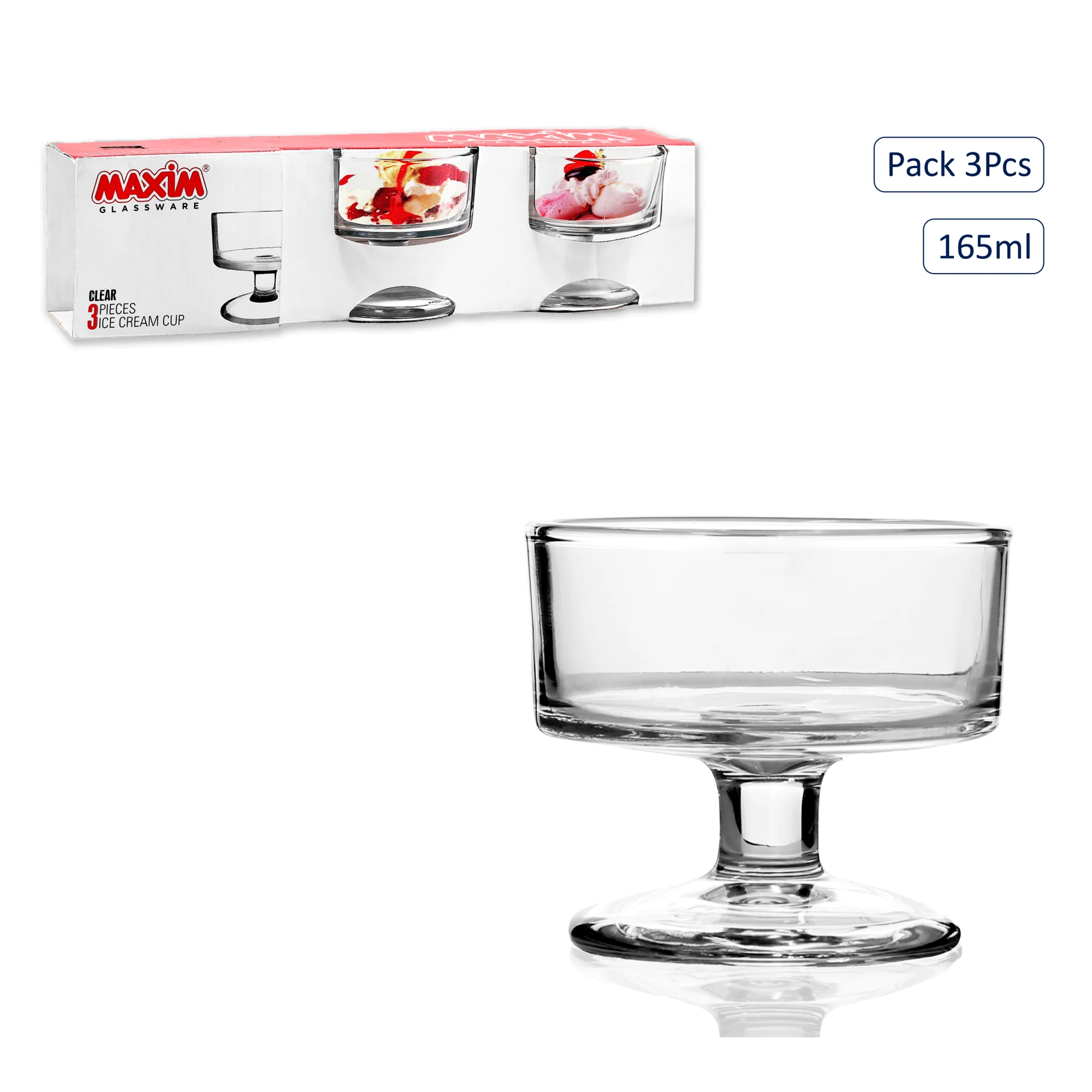 Maxim Glassware 3pc Sundae/Ice Cream Dishes