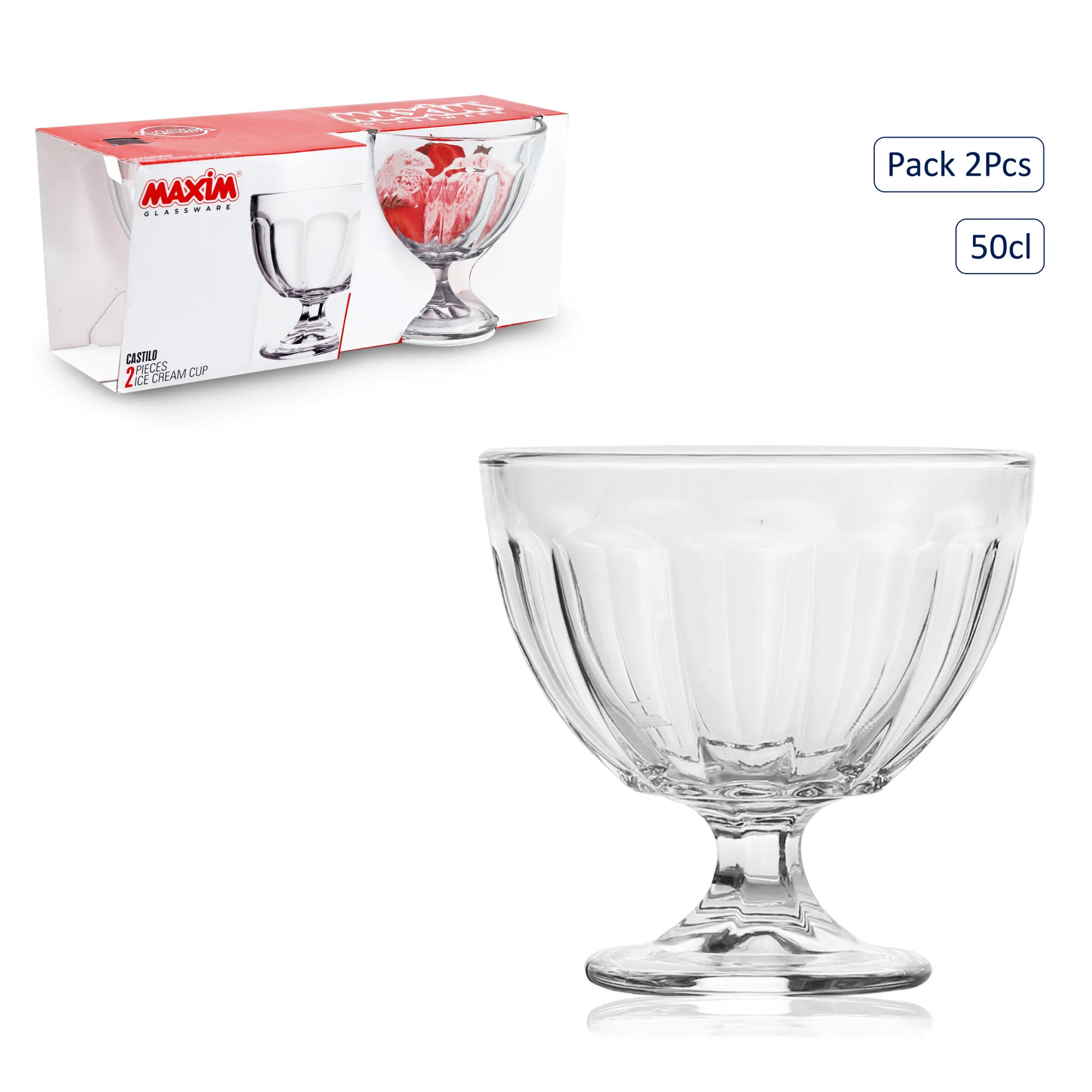 Maxim Set of 2 Ice Cream/Dessert Glass Bowls - 50cl