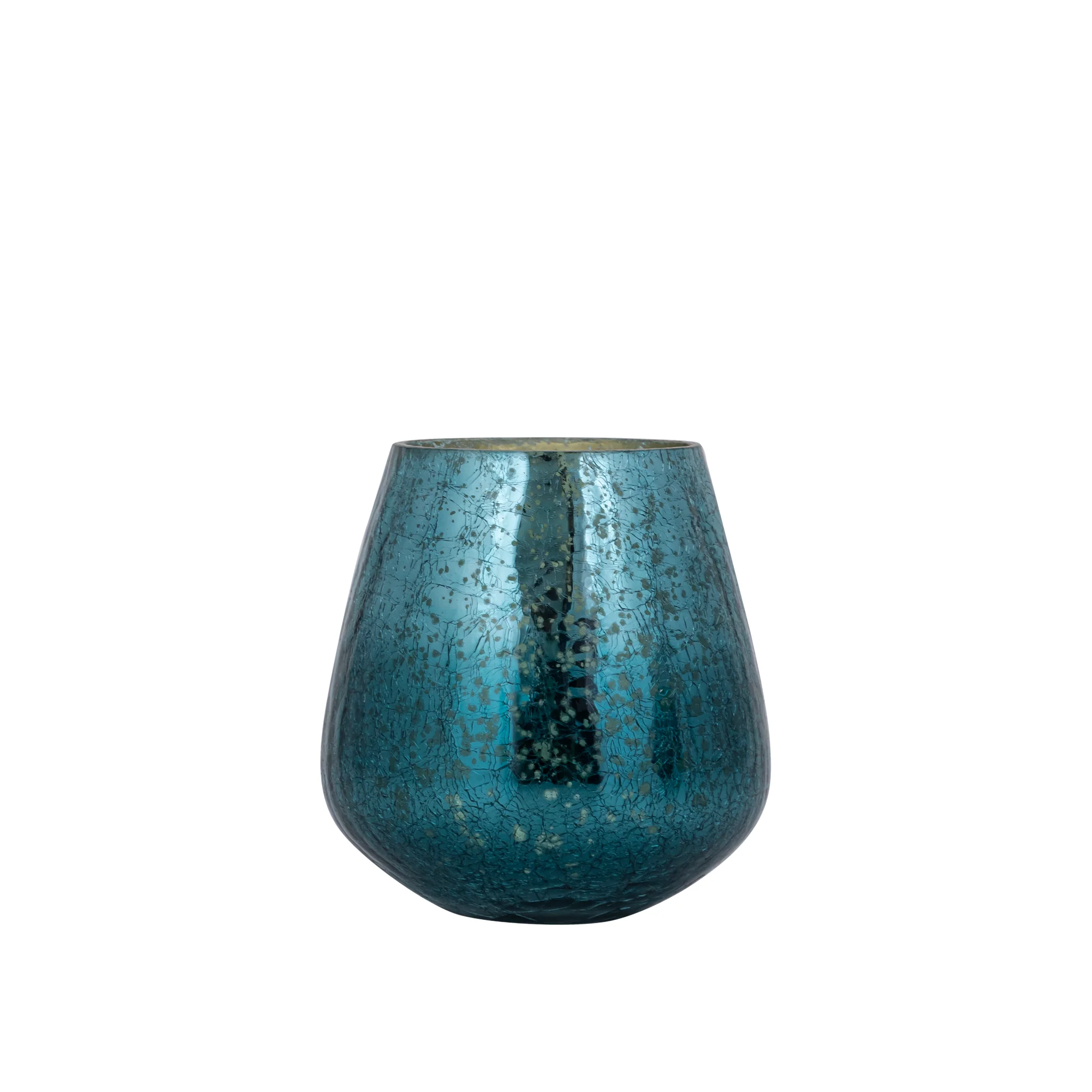 Mayna 10cm Teal Green Glass T-light Holder Crackle