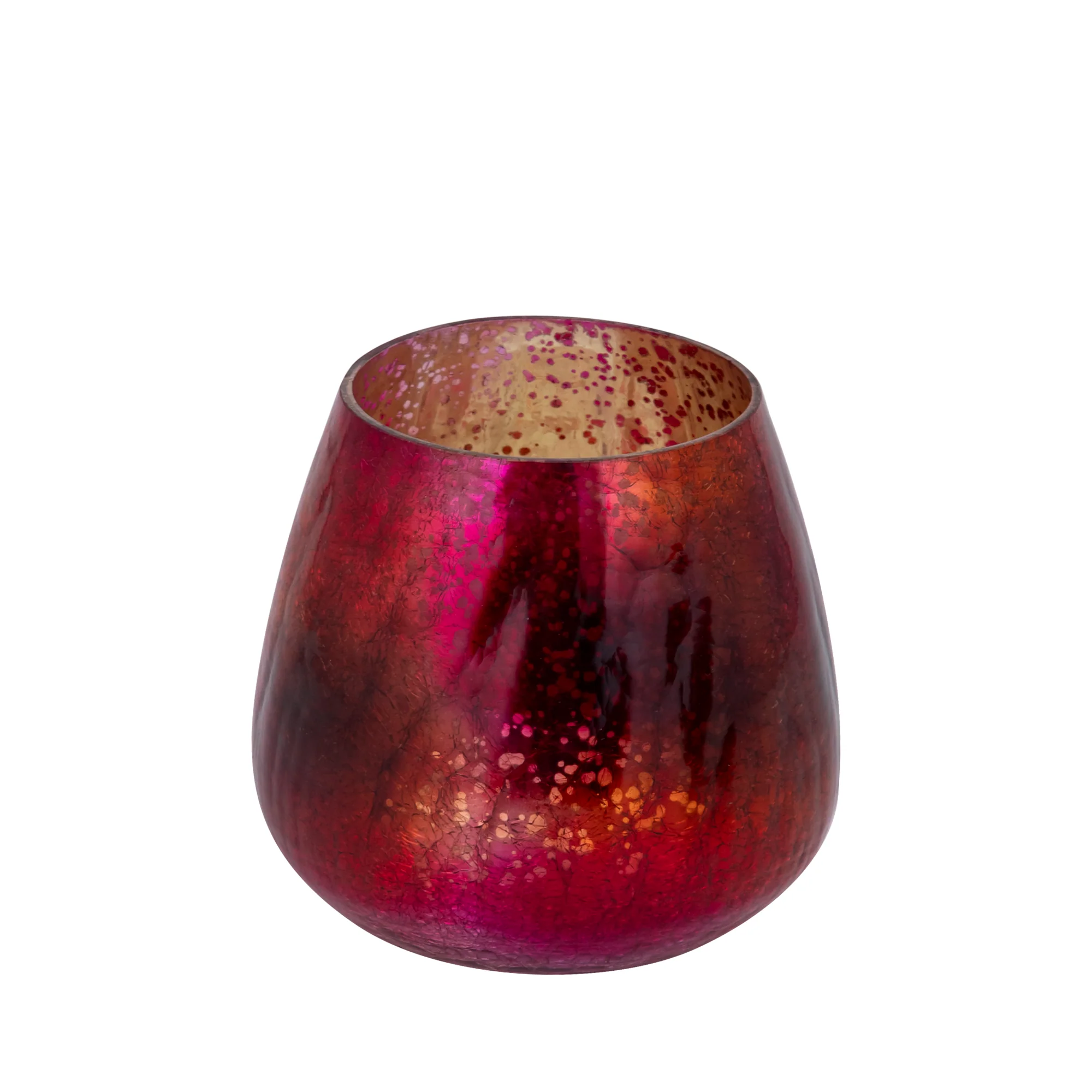 Mayna 12cm Pink Orange Glass T-light Holder Crackle - Image 2