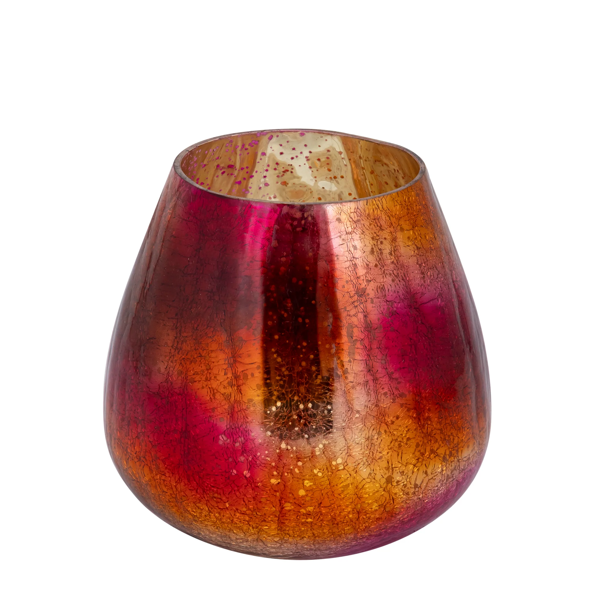 Mayna 14cm Pink Orange Glass T-light Holder Crackle - Image 2