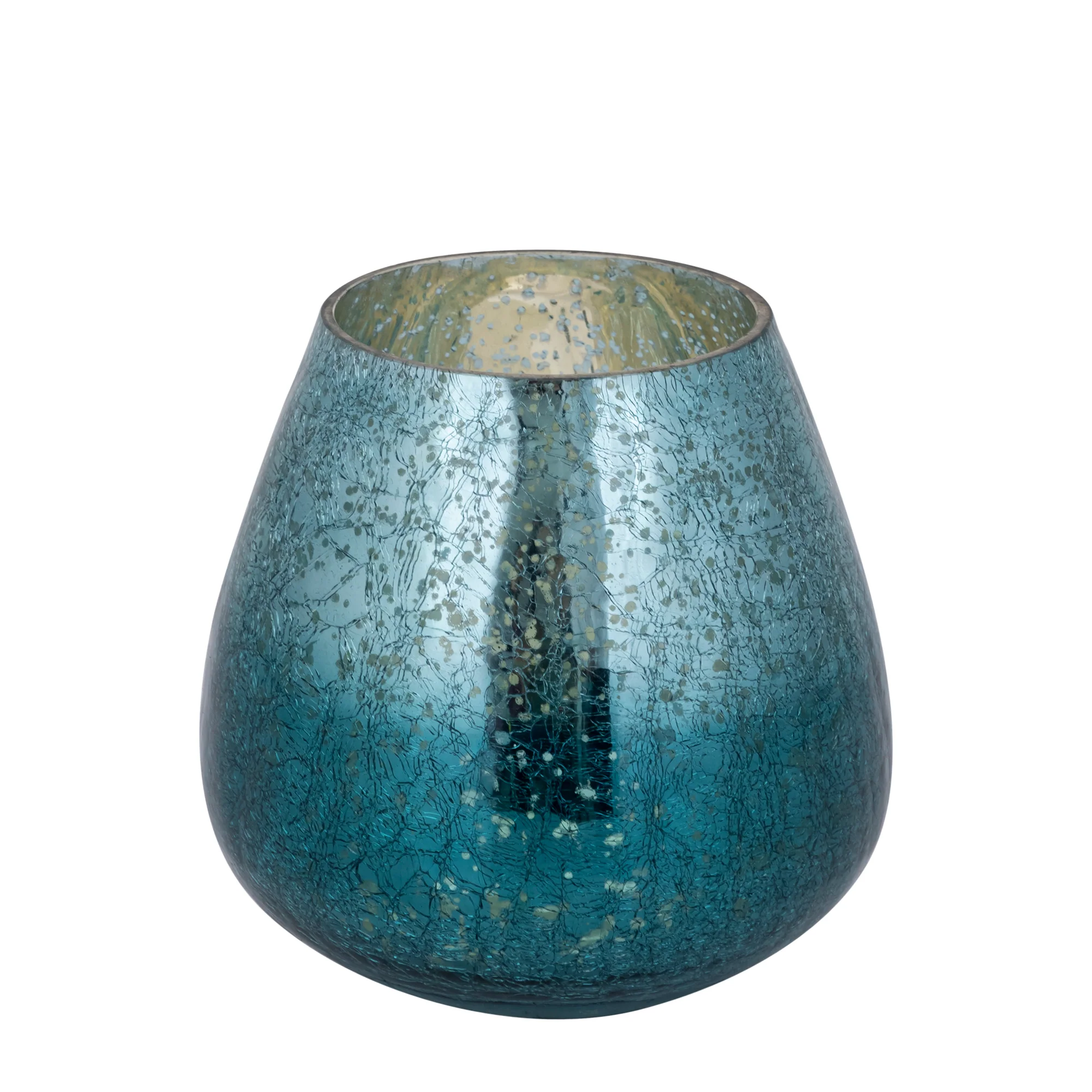 Mayna 14cm Teal Green Glass T-light Holder Crackle - Image 2