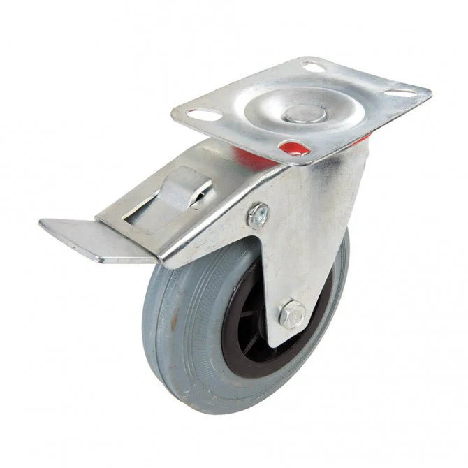 Md 125Mm-100Kg Braked Swivel Rubber Castor Sl663584