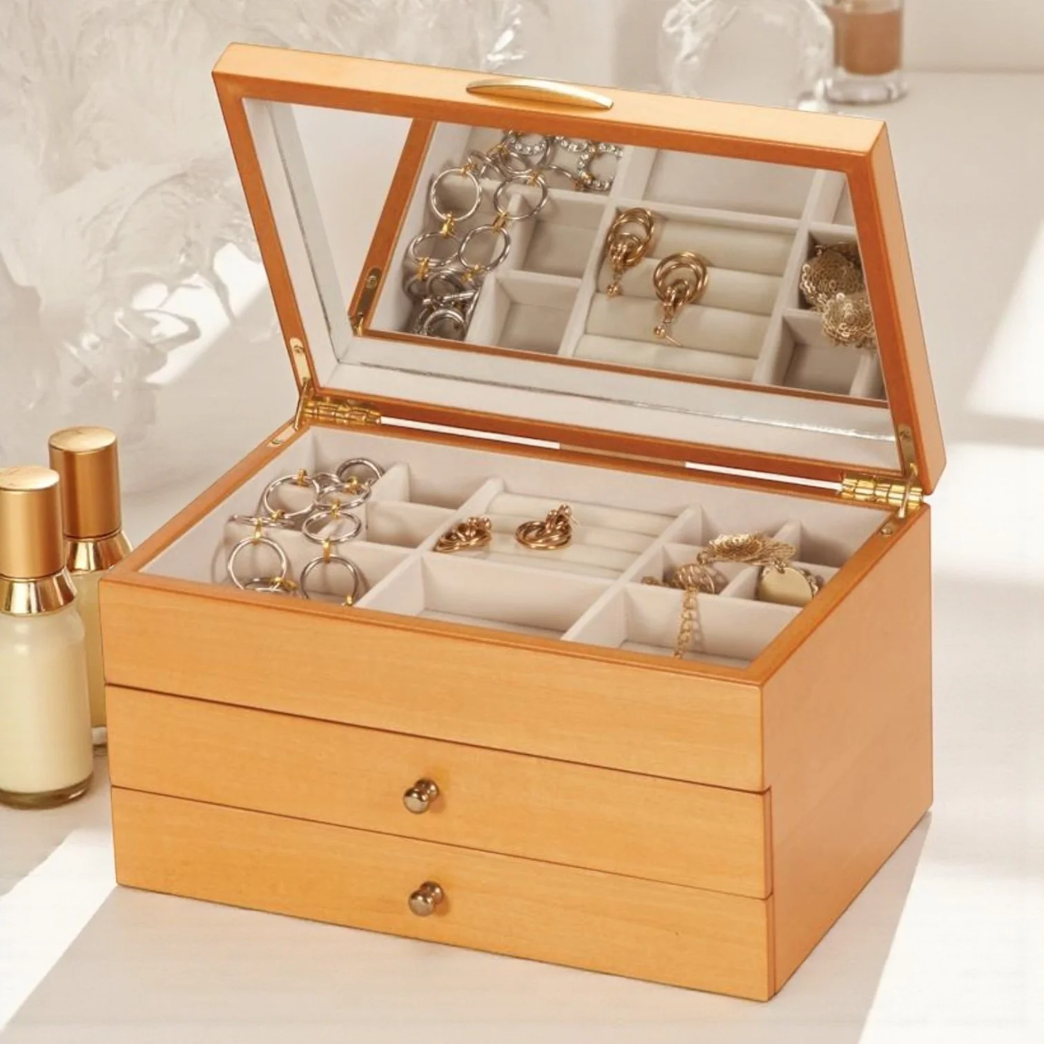 Meagan Oriental Rose Jewellery Box – Two-Drawer Design - Image 2