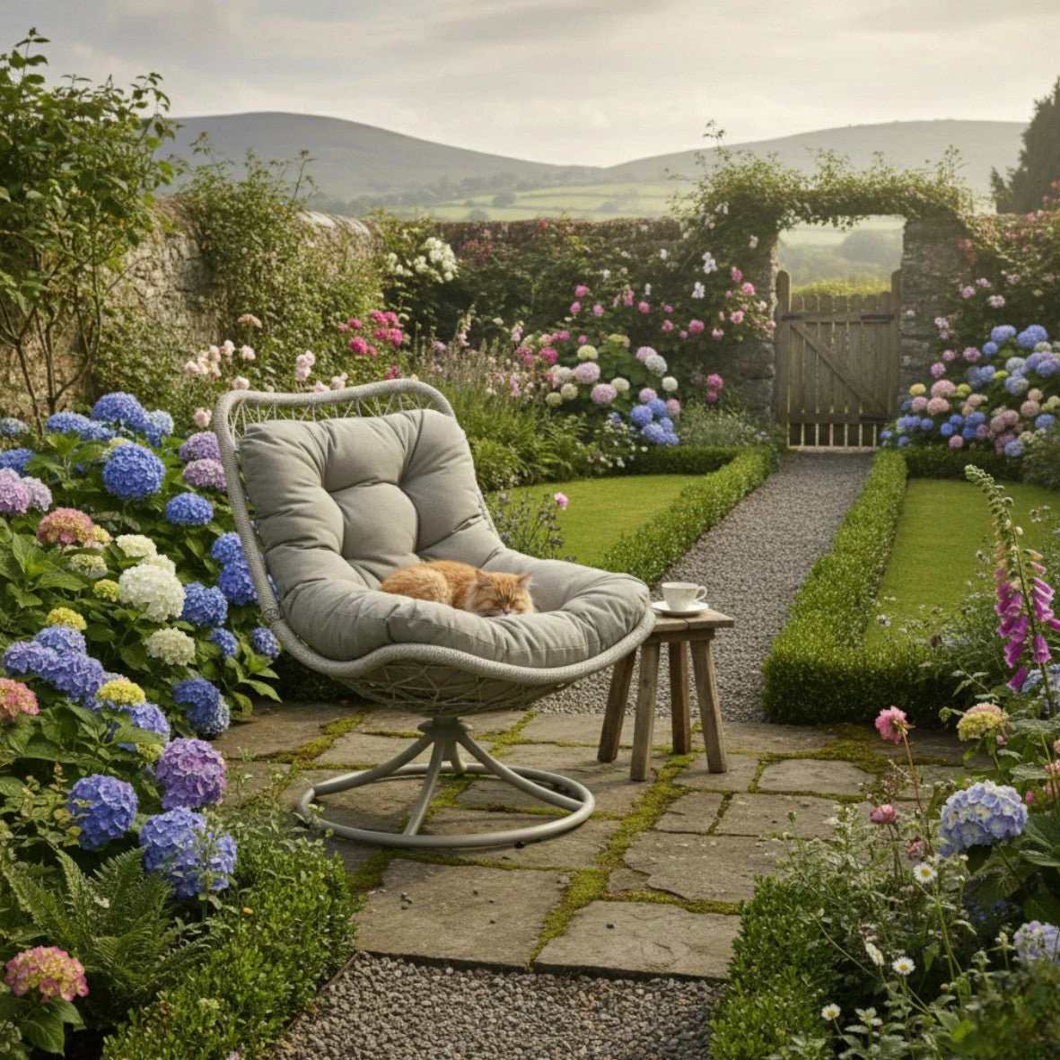 Medellín Swivel Garden Armchair Grey with Cushion - Image 2