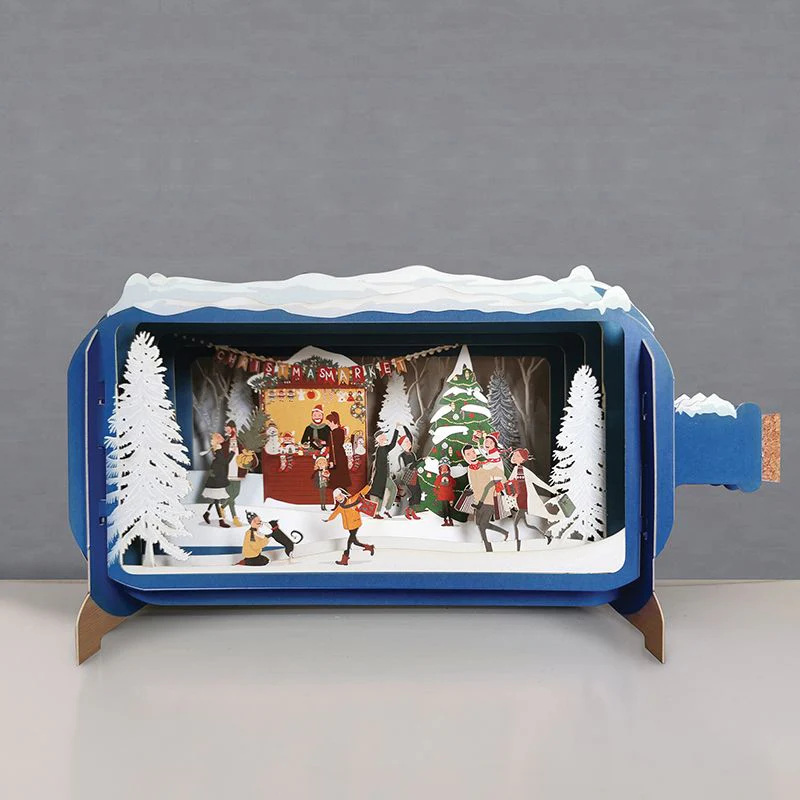 Message in a Bottle 3D Card Christmas Market XMIB073