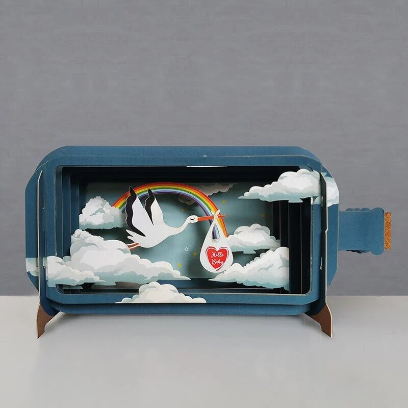 Message in a Bottle 3D Card Hello Baby Stork MIB199