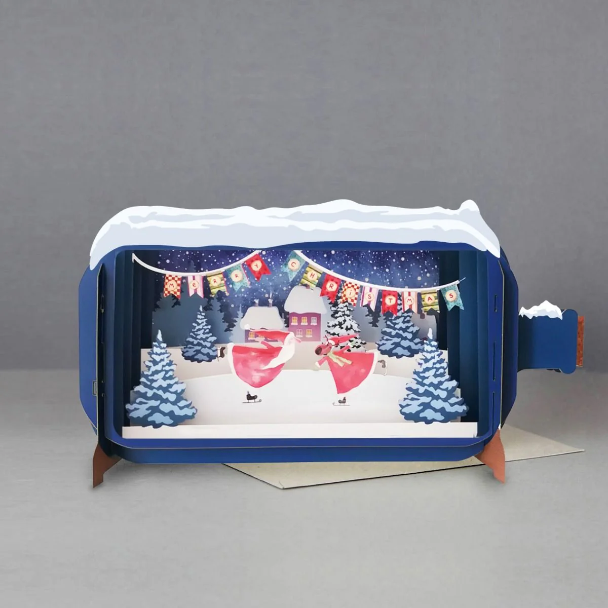 Message in a Bottle 3D Card Santa & Deer Skating XMIB017
