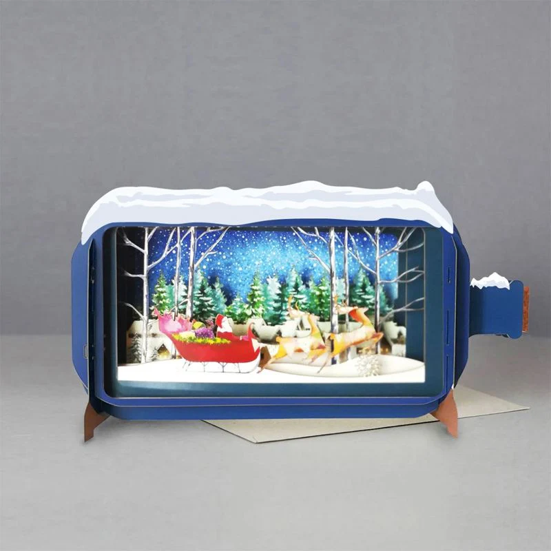 Message in a Bottle 3D Card Santa on Sleigh XMIB005