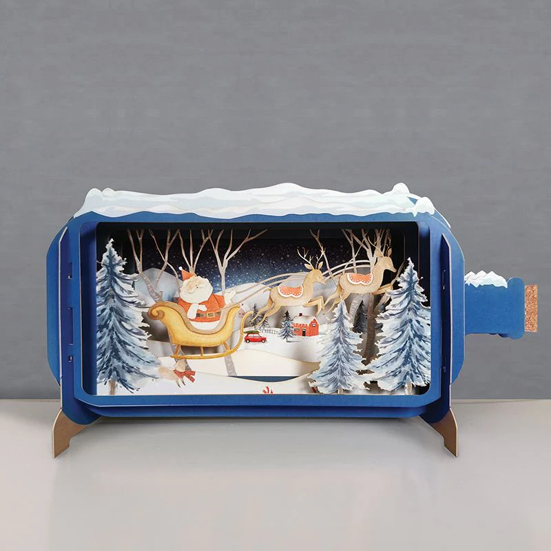 Message in a Bottle 3D Card Santa & Sleigh XMIB077