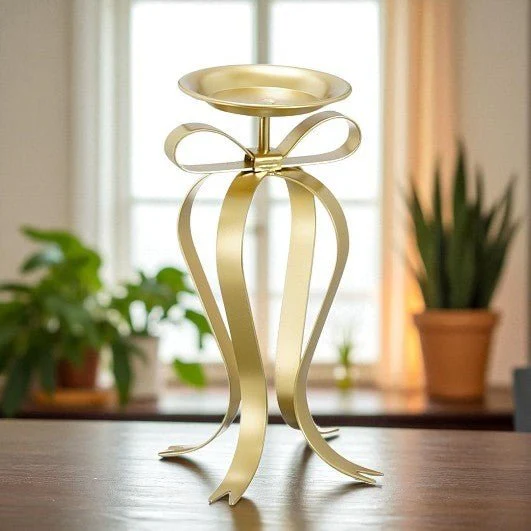 Metal Champagne Candle Holder with Bow 17 x 14 x 28cm