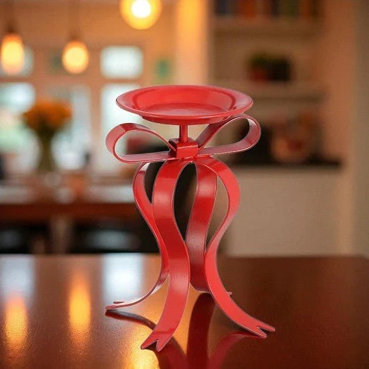 Metal Red Candle Holder with Bow 17 x 14 x 20cm