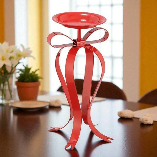 Metal Red Candle Holder with Bow 17 x 14 x 28cm