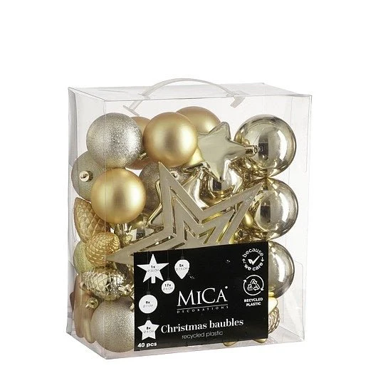 Mica Decorations 40pc Unbreakable Bauble Set Champagne 8cm
