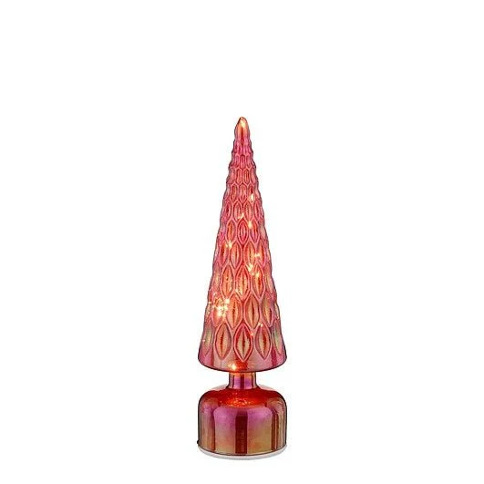 Mica Decorations Glass Christmas Tree Rotatable Red Lustre 33.5 x 9cm