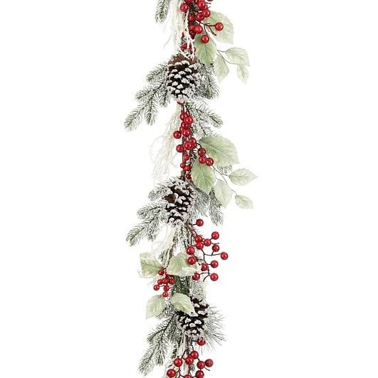 Mica Decorations Pine Cones Red Berries Garland 160cm