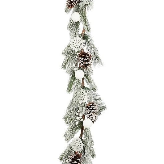 Mica Decorations White Frosted Pine Ball Garland 160cm - Image 2
