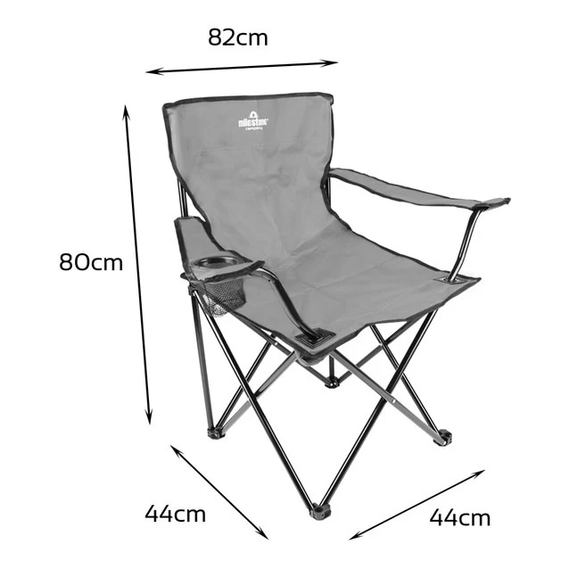 Milestone Folding Leisure Chair With Cup Holder - Grey - Image 3